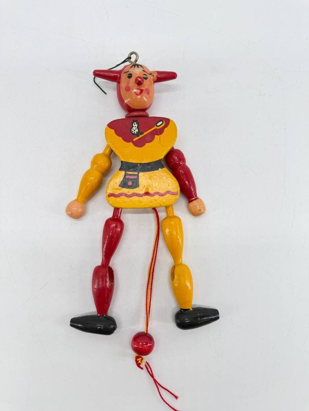 Vintage Wooden Jumping Jack Pull String Puppet Folk Art Hand Painted